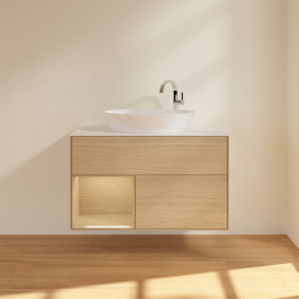 Тумба под раковину Villeroy & Boch Finion 100х50,1 см с подсветкой МДФ шпон дуба/стекло белое матовое G891PCPC