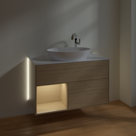 Тумба под раковину Villeroy & Boch Finion 100х50,1 см с подсветкой МДФ шпон дуба/стекло белое матовое G891PCPC
