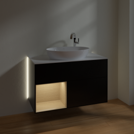 Тумба под раковину Villeroy & Boch Finion 100х50,1 см с подсветкой МДФ черный матовый лак/стекло белое матовое G891PCPD