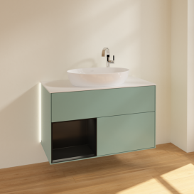 Тумба під раковину Villeroy & Boch Finion 100х50,1 см із підсвічуванням МДФ оливковий матовий лак/скло біле матове G891PDGM