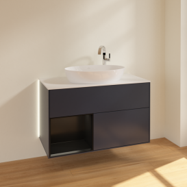 Тумба под раковину Villeroy & Boch Finion 100х50,1 см с подсветкой МДФ темно-синий матовый лак/стекло белое матовое G891PDHG