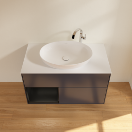 Тумба под раковину Villeroy & Boch Finion 100х50,1 см с подсветкой МДФ темно-синий матовый лак/стекло белое матовое G891PDHG