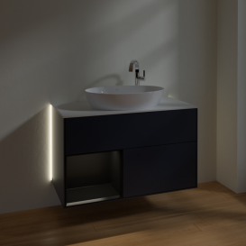 Тумба под раковину Villeroy & Boch Finion 100х50,1 см с подсветкой МДФ темно-синий матовый лак/стекло белое матовое G891PDHG