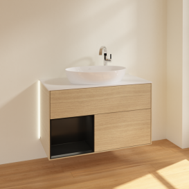 Тумба под раковину Villeroy & Boch Finion 100х50,1 см с подсветкой МДФ шпон дуба/стекло белое матовое G891PDPC