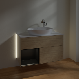 Тумба под раковину Villeroy & Boch Finion 100х50,1 см с подсветкой МДФ шпон дуба/стекло белое матовое G891PDPC