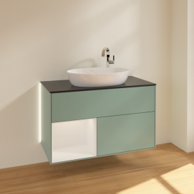 Тумба под раковину Villeroy & Boch Finion 100х50,1 см с подсветкой МДФ оливковый матовый лак/стекло черное матовое G892GFGM