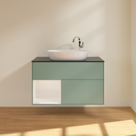 Тумба под раковину Villeroy & Boch Finion 100х50,1 см с подсветкой МДФ оливковый матовый лак/стекло черное матовое G892GFGM