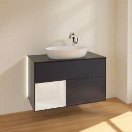 Тумба под раковину Villeroy & Boch Finion 100х50,1 см с подсветкой МДФ темно-синий матовый лак/стекло черное матовое G892GFHG