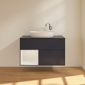 Тумба под раковину Villeroy & Boch Finion 100х50,1 см с подсветкой МДФ темно-синий матовый лак/стекло черное матовое G892GFHG