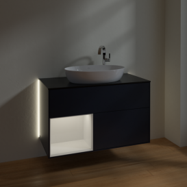 Тумба под раковину Villeroy & Boch Finion 100х50,1 см с подсветкой МДФ темно-синий матовый лак/стекло черное матовое G892GFHG