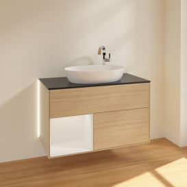 Тумба под раковину Villeroy & Boch Finion 100х50,1 см с подсветкой МДФ шпон дуба/стекло черное матовое G892GFPC