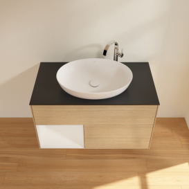 Тумба под раковину Villeroy & Boch Finion 100х50,1 см с подсветкой МДФ шпон дуба/стекло черное матовое G892GFPC