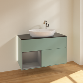 Тумба под раковину Villeroy & Boch Finion 100х50,1 см с подсветкой МДФ оливковый матовый лак/стекло черное матовое G892GKGM