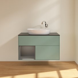 Тумба под раковину Villeroy & Boch Finion 100х50,1 см с подсветкой МДФ оливковый матовый лак/стекло черное матовое G892GKGM