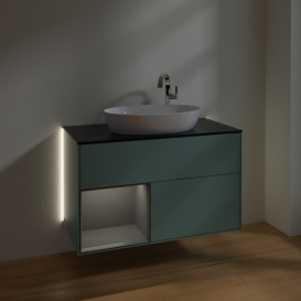 Тумба под раковину Villeroy & Boch Finion 100х50,1 см с подсветкой МДФ оливковый матовый лак/стекло черное матовое G892GKGM