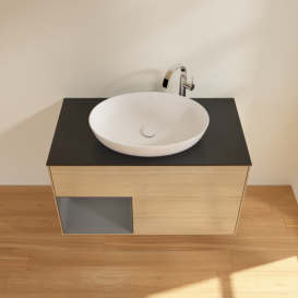 Тумба под раковину Villeroy & Boch Finion 100х50,1 см с подсветкой МДФ шпон дуба/стекло черное матовое G892GKPC