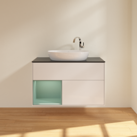 Тумба под раковину Villeroy & Boch Finion 100х50,1 см с подсветкой МДФ глянцевый белый лак/стекло черное матовое G892GMGF