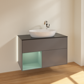 Тумба под раковину Villeroy & Boch Finion 100х50,1 см с подсветкой МДФ антрацит матовый лак/стекло черное матовое G892GMGK