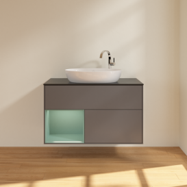Тумба под раковину Villeroy & Boch Finion 100х50,1 см с подсветкой МДФ антрацит матовый лак/стекло черное матовое G892GMGK