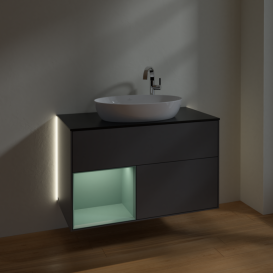 Тумба под раковину Villeroy & Boch Finion 100х50,1 см с подсветкой МДФ антрацит матовый лак/стекло черное матовое G892GMGK