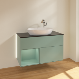 Тумба под раковину Villeroy & Boch Finion 100х50,1 см с подсветкой МДФ оливковый матовый лак/стекло черное матовое G892GMGM