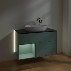 Тумба под раковину Villeroy & Boch Finion 100х50,1 см с подсветкой МДФ оливковый матовый лак/стекло черное матовое G892GMGM