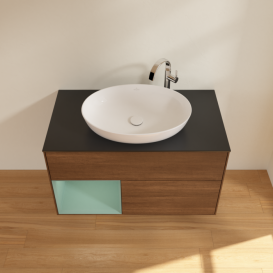 Тумба под раковину Villeroy & Boch Finion 100х50,1 см с подсветкой МДФ шпон грецкого ореха/стекло черное матовое G892GMGN