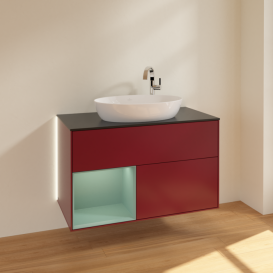 Тумба под раковину Villeroy & Boch Finion 100х50,1 см с подсветкой МДФ пион матовый лак/стекло черное матовое G892GMHB