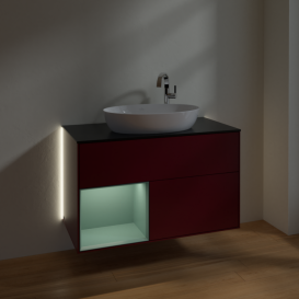 Тумба под раковину Villeroy & Boch Finion 100х50,1 см с подсветкой МДФ пион матовый лак/стекло черное матовое G892GMHB