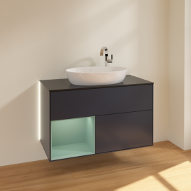 Тумба под раковину Villeroy & Boch Finion 100х50,1 см с подсветкой МДФ темно-синий матовый лак/стекло черное матовое G892GMHG