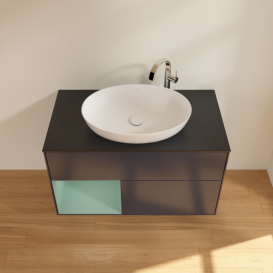 Тумба под раковину Villeroy & Boch Finion 100х50,1 см с подсветкой МДФ темно-синий матовый лак/стекло черное матовое G892GMHG