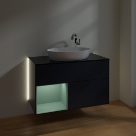 Тумба под раковину Villeroy & Boch Finion 100х50,1 см с подсветкой МДФ темно-синий матовый лак/стекло черное матовое G892GMHG