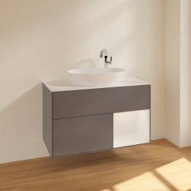 Тумба под раковину Villeroy & Boch Finion 100х50,1 см с подсветкой МДФ антрацит матовый лак/стекло белое матовое F901GFGK