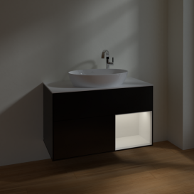 Тумба под раковину Villeroy & Boch Finion 100х50,1 см с подсветкой МДФ черный матовый лак/стекло белое матовое F901GFPD