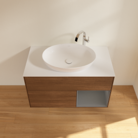 Тумба под раковину Villeroy & Boch Finion 100х50,1 см с подсветкой МДФ шпон грецкого ореха/стекло белое матовое F901GKGN