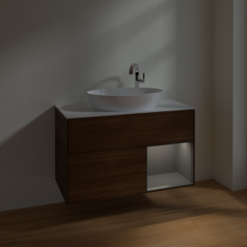 Тумба под раковину Villeroy & Boch Finion 100х50,1 см с подсветкой МДФ шпон грецкого ореха/стекло белое матовое F901GKGN