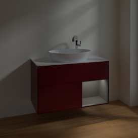 Тумба под раковину Villeroy & Boch Finion 100х50,1 см с подсветкой МДФ пион матовый лак/стекло белое матовое F901GKHB