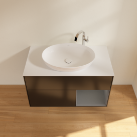 Тумба под раковину Villeroy & Boch Finion 100х50,1 см с подсветкой МДФ черный матовый лак/стекло белое матовое F901GKPD