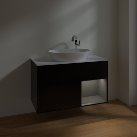 Тумба под раковину Villeroy & Boch Finion 100х50,1 см с подсветкой МДФ черный матовый лак/стекло белое матовое F901GKPD