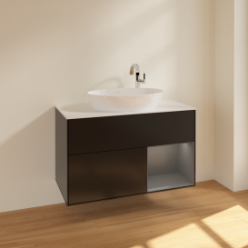 Тумба под раковину Villeroy & Boch Finion 100х50,1 см с подсветкой МДФ черный матовый лак/стекло белое матовое F901GKPD