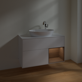 Тумба под раковину Villeroy & Boch Finion 100х50,1 см с подсветкой МДФ глянцевый белый лак/стекло белое матовое F901GNGF