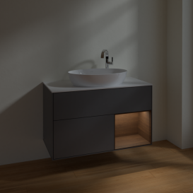 Тумба под раковину Villeroy & Boch Finion 100х50,1 см с подсветкой МДФ антрацит матовый лак/стекло белое матовое F901GNGK