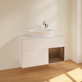 Тумба под раковину Villeroy & Boch Finion 100х50,1 см с подсветкой МДФ белый матовый лак/стекло белое матовое F901GNMT