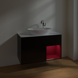 Тумба под раковину Villeroy & Boch Finion 100х50,1 см с подсветкой МДФ черный матовый лак/стекло белое матовое F901HBPD