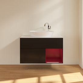 Тумба под раковину Villeroy & Boch Finion 100х50,1 см с подсветкой МДФ черный матовый лак/стекло белое матовое F901HBPD