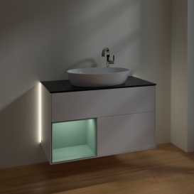 Тумба под раковину Villeroy & Boch Finion 100х50,1 см с подсветкой МДФ белый матовый лак/стекло черное матовое G892GMMT