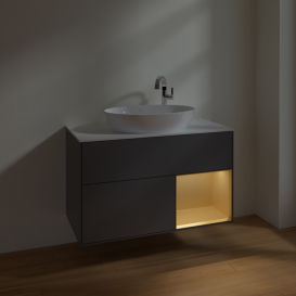 Тумба под раковину Villeroy & Boch Finion 100х50,1 см с подсветкой МДФ антрацит матовый лак/стекло белое матовое F901HFGK