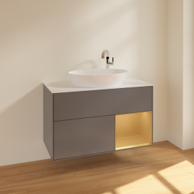 Тумба под раковину Villeroy & Boch Finion 100х50,1 см с подсветкой МДФ антрацит матовый лак/стекло белое матовое F901HFGK