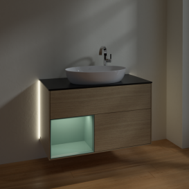 Тумба под раковину Villeroy & Boch Finion 100х50,1 см с подсветкой МДФ шпон дуба/стекло черное матовое G892GMPC