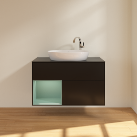 Тумба под раковину Villeroy & Boch Finion 100х50,1 см с подсветкой МДФ черный матовый лак/стекло черное матовое G892GMPD
